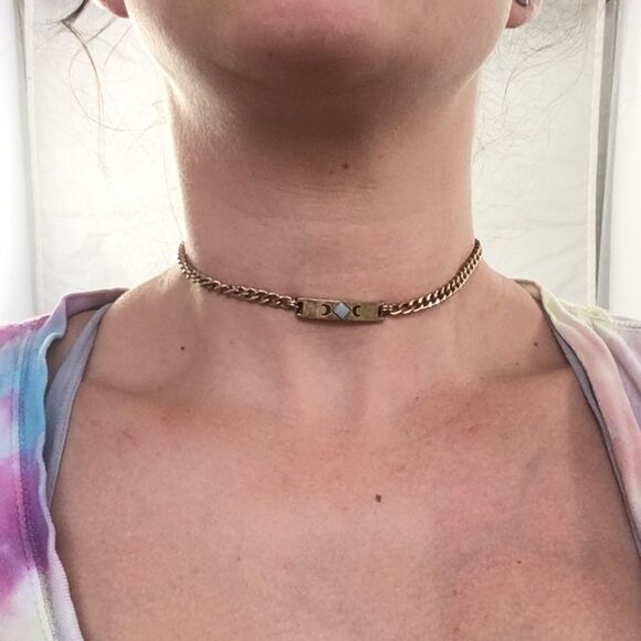 Gem Embellished Curved Bar Choker (G2) - Picture 1 of 5